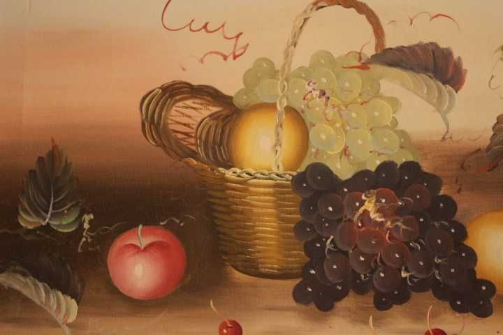 Pintura a óleo original de Robert Cox (1934 a 2001) Cesta de Fruta