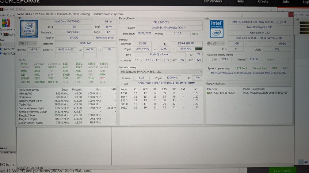 Dell Inspiron 15 i7-7700HQ/12G/512/Win10 GTX1050Ti