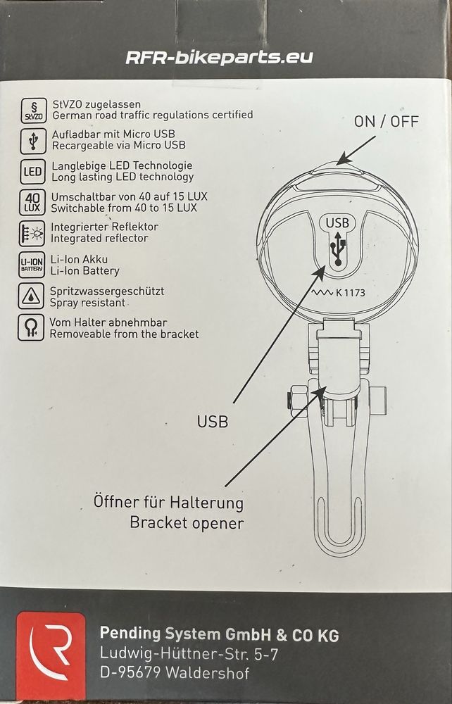 Nowa lampa przód rowerowa CUBE Ready for race USB  na blotnik