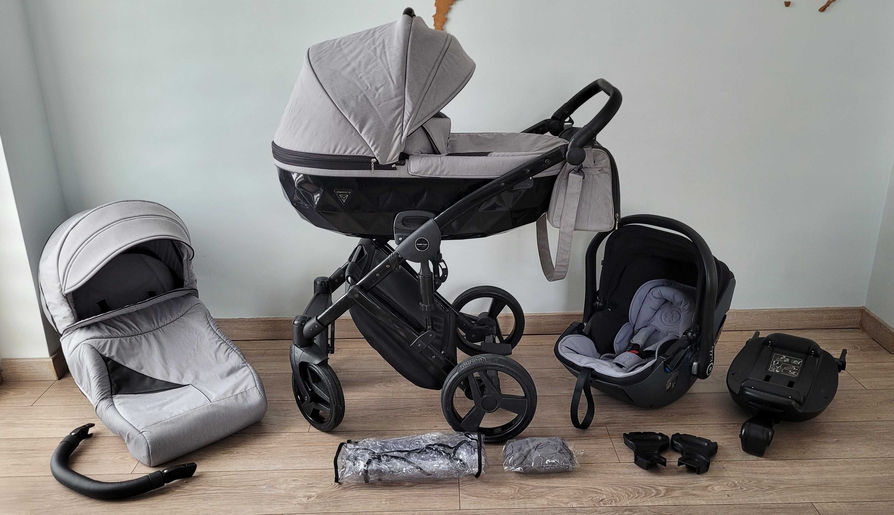 Wózek Junama Diamond + Nosidełko Kiddy EVOLUTION PRO 2 + ISOFIX