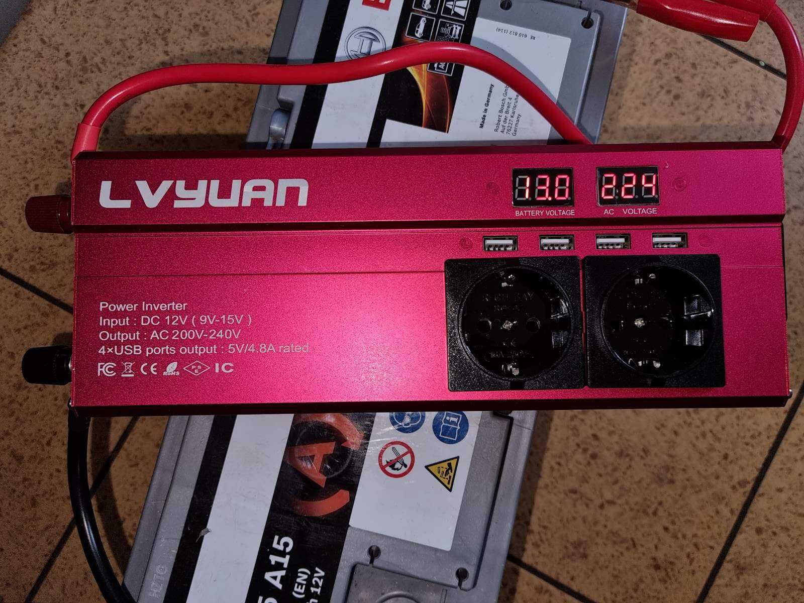 Інвертор LVYUAN DC 12V AC 230V 1000W 4X USB