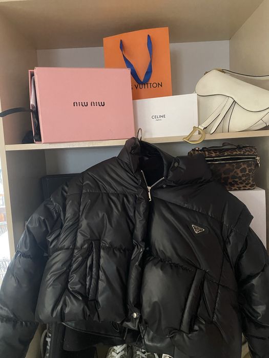 Пуховик prada куртка з поясом коротка трансформер желет з поясом бренд