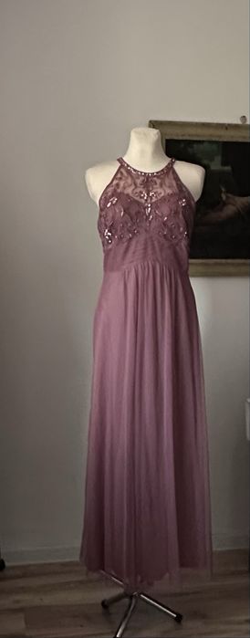 Sukienka maxi zdobiona tiul wesele wieczorowa r 46