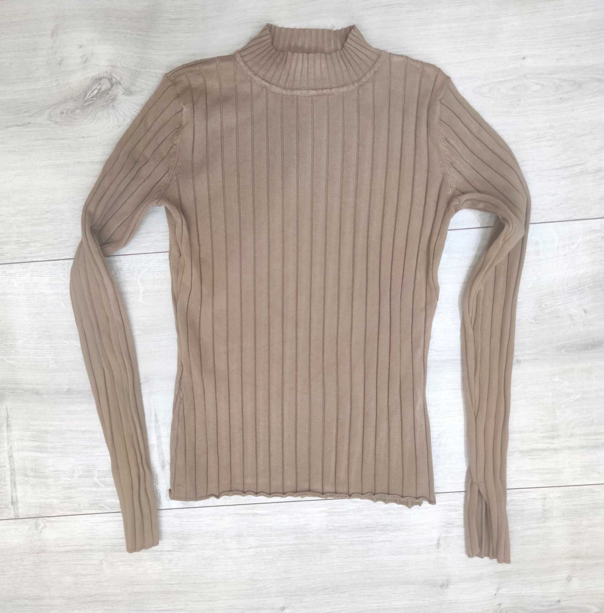 H&M sweterek prążek camel r. S