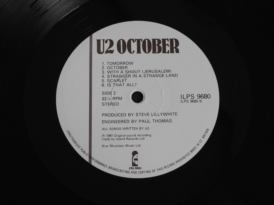 U2 October LP UK коллекционная пластинка оригинал 1981 Mint Британия