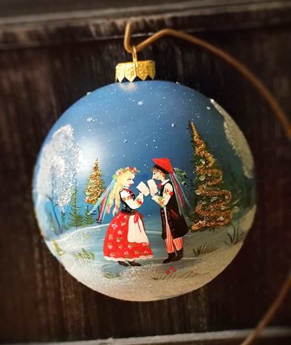 Bombka ręcznie malowana folk opłatek Krakowiak i Krakowianka 12 cm