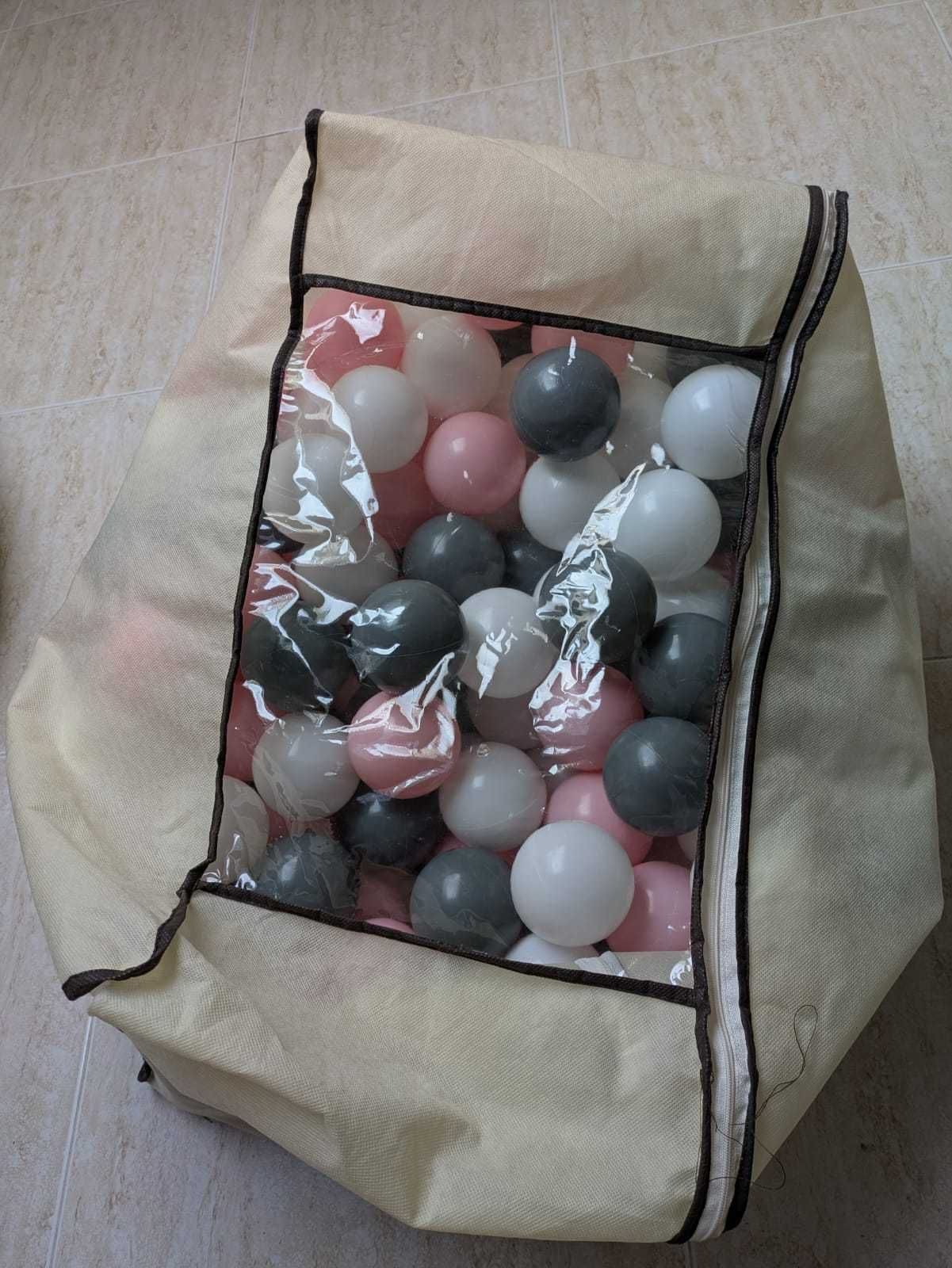 Piscina + 200 bolinhas – rosa, branco e cinzento