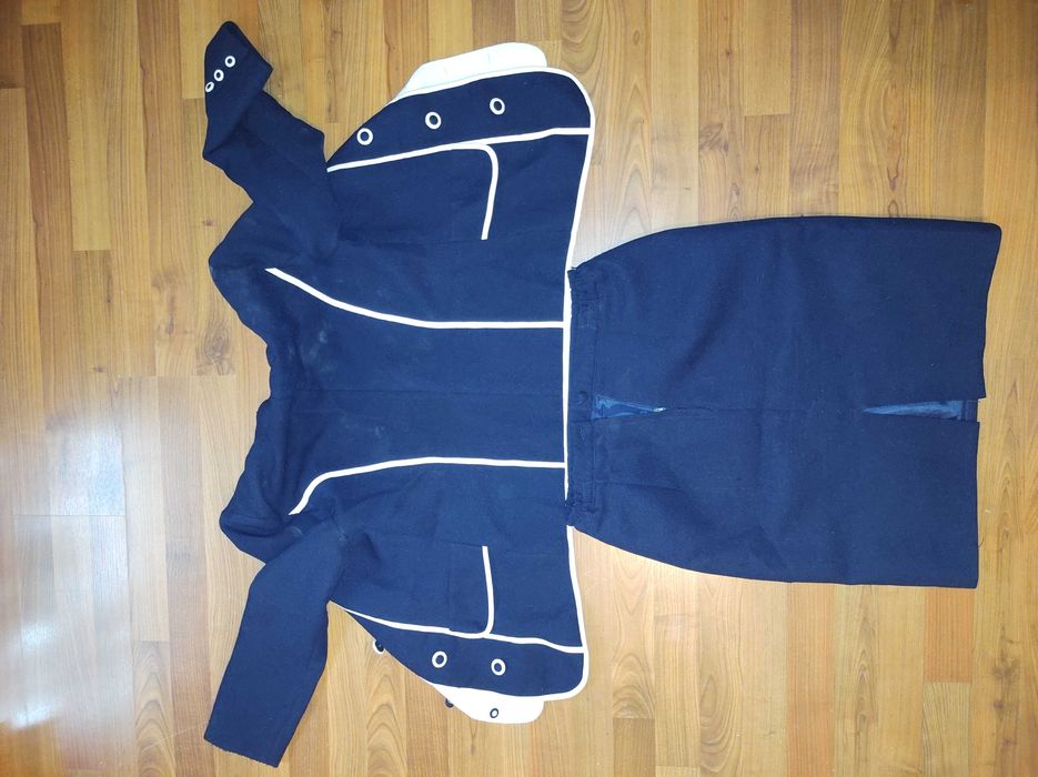 GARSONKA WYJŚĆ. GRANAT BIAŁE WSTAWKI roz.XL żakiet spódnica st.b.dobry