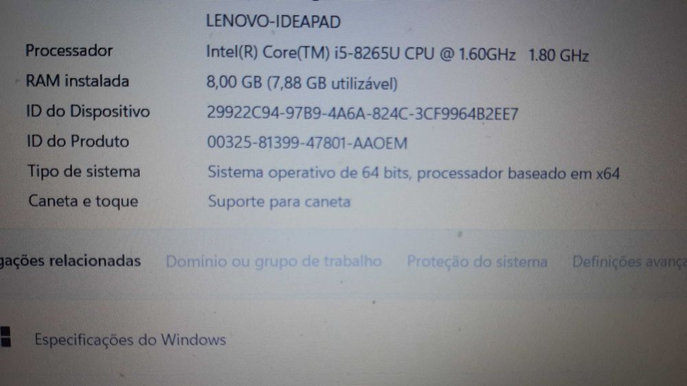 Portátil Lenovo i5 8Gb SSD256Gb