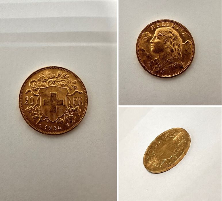 Монета золотая Helvetia 20 франків