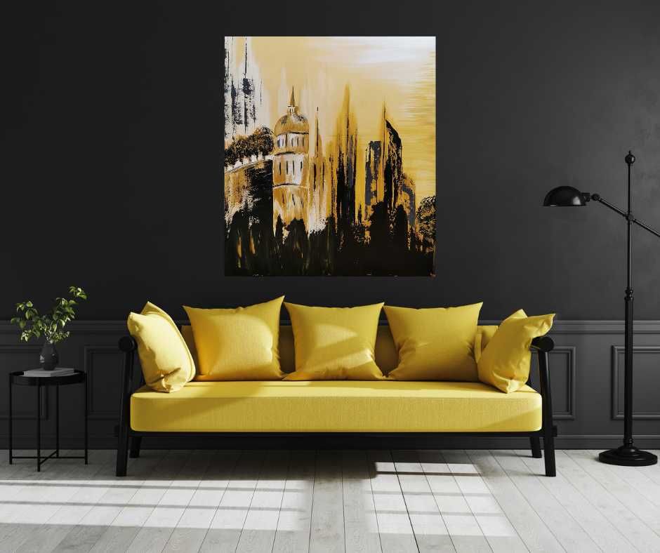 Miasto złotego blasku. Obraz nowoczesny 90 x 80