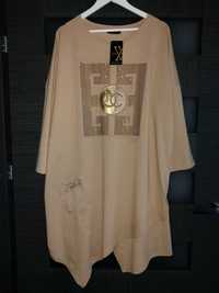 WAWA PREMIUM beżowa dłuższa tunika bluzka Plus size 54/56 bawełna
