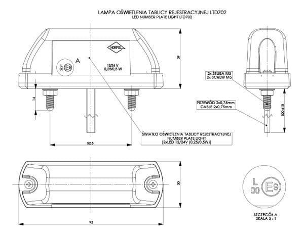 Lampa oświetlenia tablicy rejestracyjnej - LTD 702