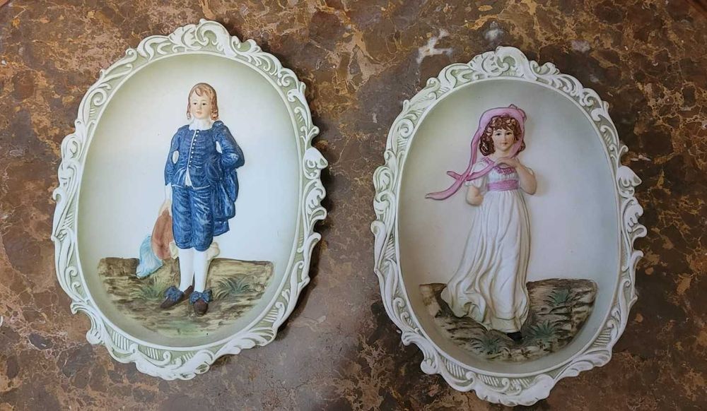 Vintage Blue Boy & Pinkie Gil - Placas de porcelana de parede