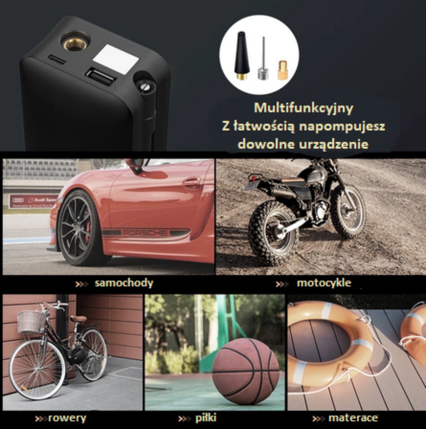 Carsun kompresor pompka akumulatorowa przenośna latarka powerbank