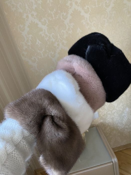 Повязка на голову, норка, норковая, шоколад, белая, черная, пудра