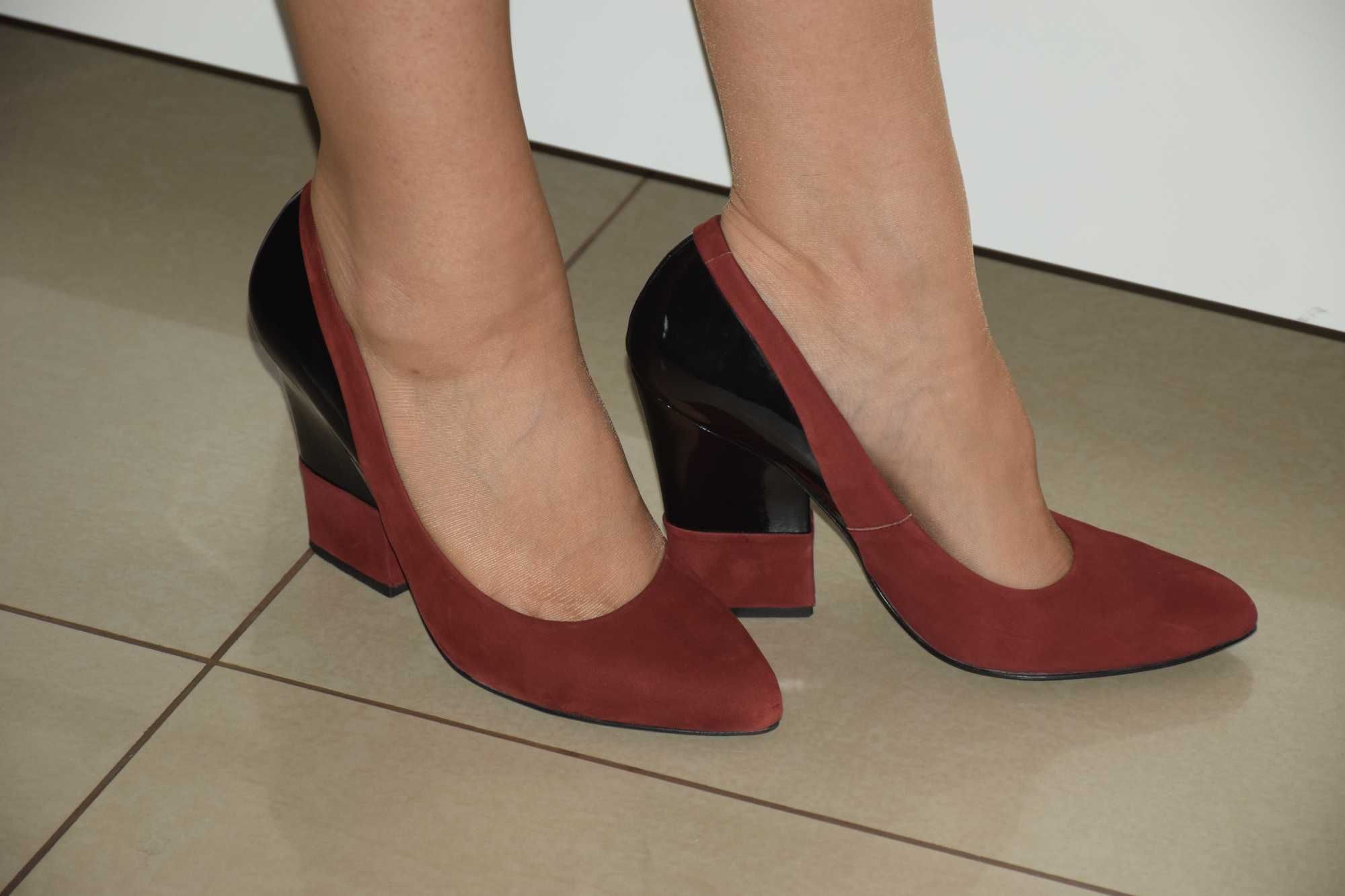 Buty na obcasie Kazar zamsz lakier 39