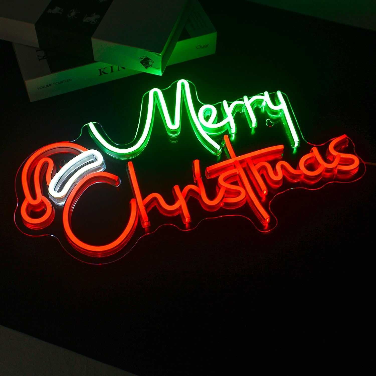 Neon LED Dekoracyjny MERRY CHRISTMAS Wielokolorowy Ściemn. 43x26cm USB