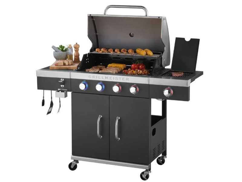 GRILLMEISTER Duży grill gazowy 19,7 kW 4+1 5x Pokrętła Led NOWY