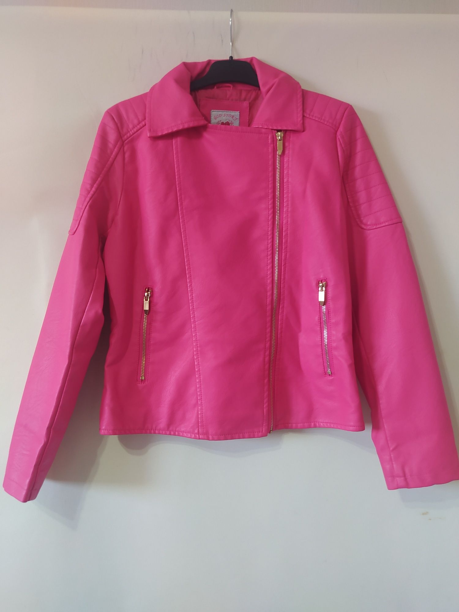 Кожаная малиновая куртка косуха для девочки подростка р.158-64