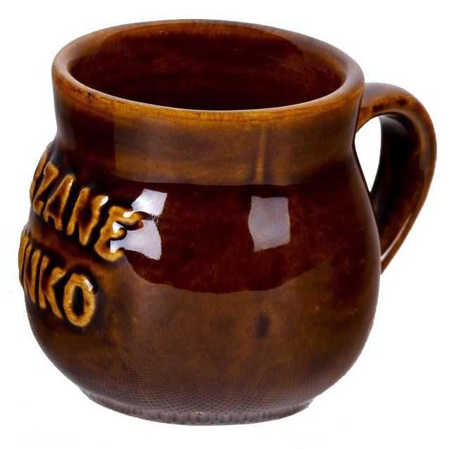 Kubek na wino herbatę grzańca kamionkowy z napisem i uchem 250 ml