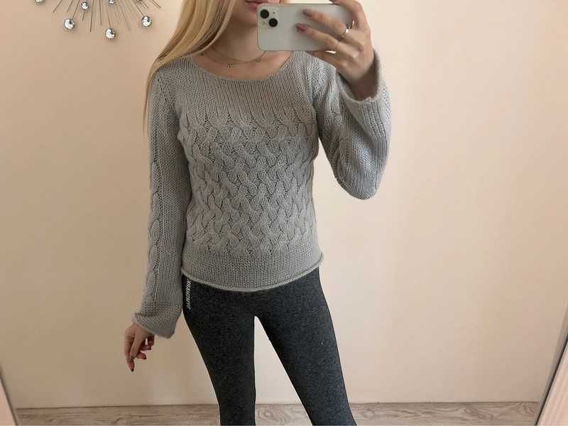 Sweter szary H&M S 36 22% moher srebrna nitka ciepły moherowy moherem