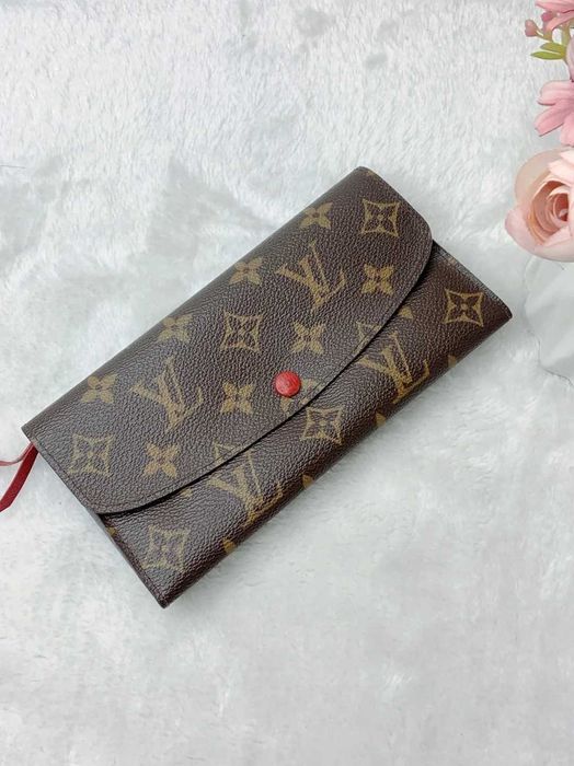 Nowe! Portfel damski LV Louis Vuitton Emilie Monogram czerwona klamra