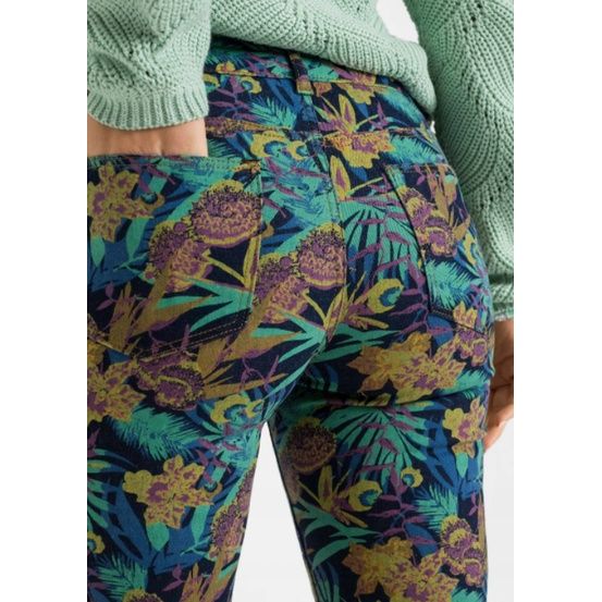 bonprix kolorowe jeansowe spodnie damskie skinny w kwiaty 46-48