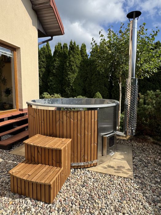 Balia ogrodowa z piecem, LED, pokrywa, masaż, jacuzzi, BANIA, -NOWA