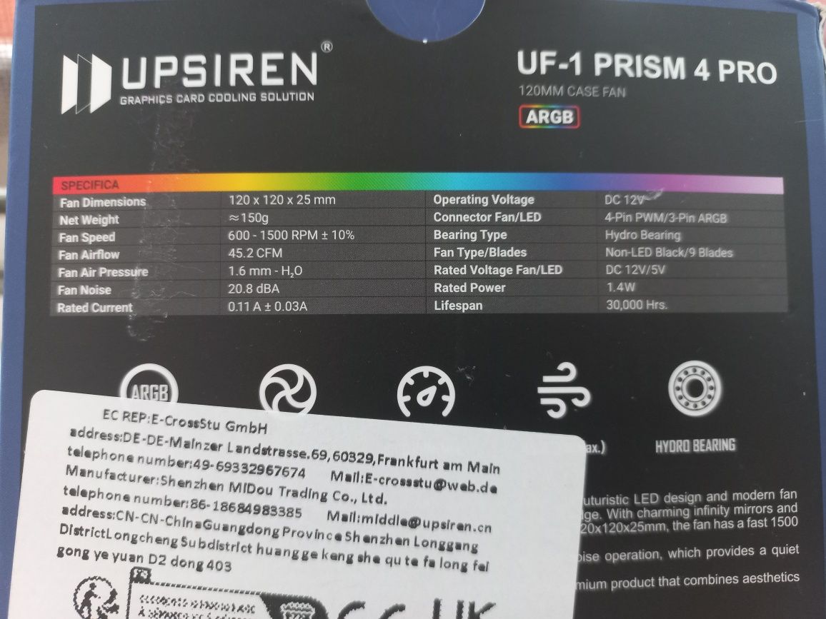 Вентилятор 120мм білий UPSIREN UF-1 PRISM 4 PRO ARGB Reversed