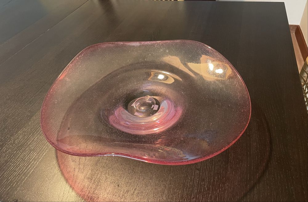 Taça decorativa vidro da Marinha Grande, assinada
