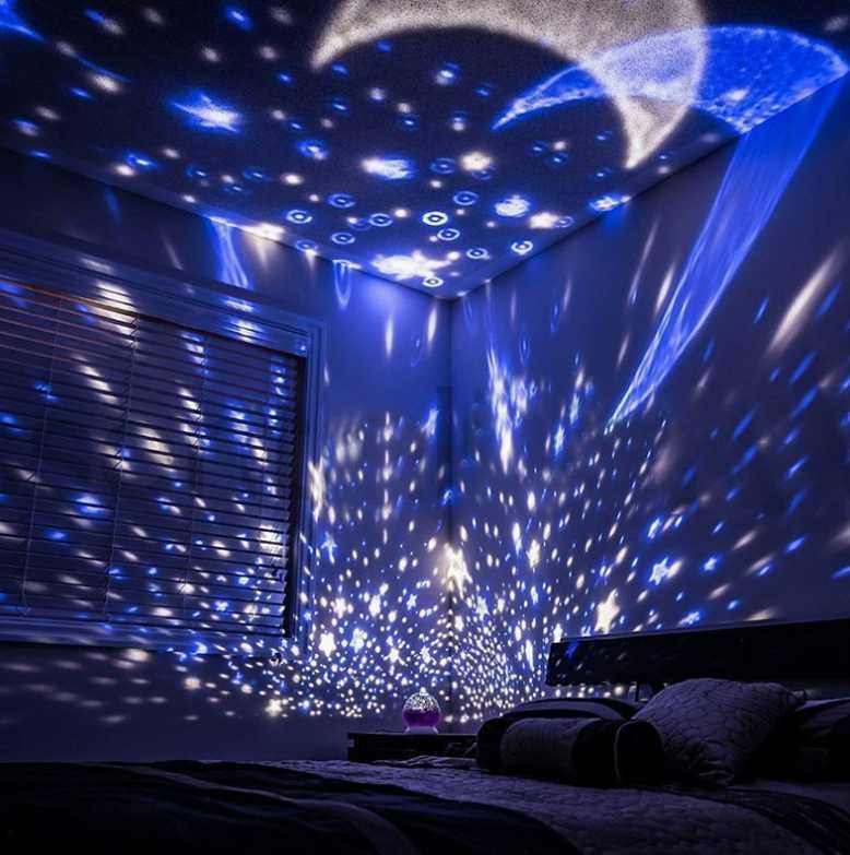Projektor Gwiazd Księżyca Obrotowy Lampka Nocna Różowa Dla Dziecka