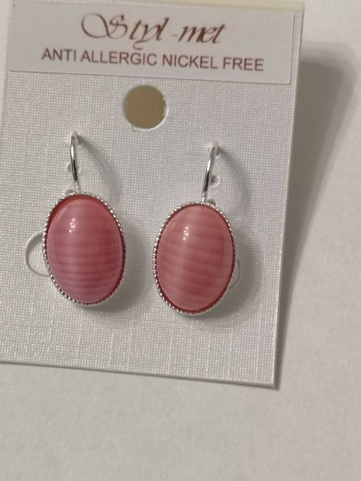 Kolczyki różowe posrebrzane jajeczka bez niklu