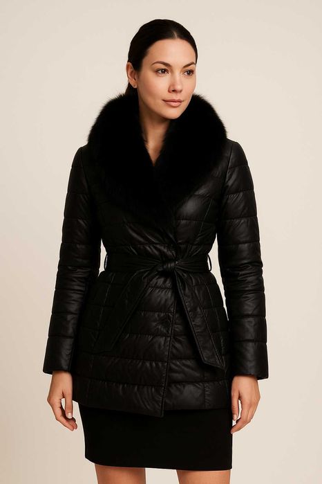 OCHNIK – Kurtka pikowana z futrzanym kołnierzem z jenota rozmiar S