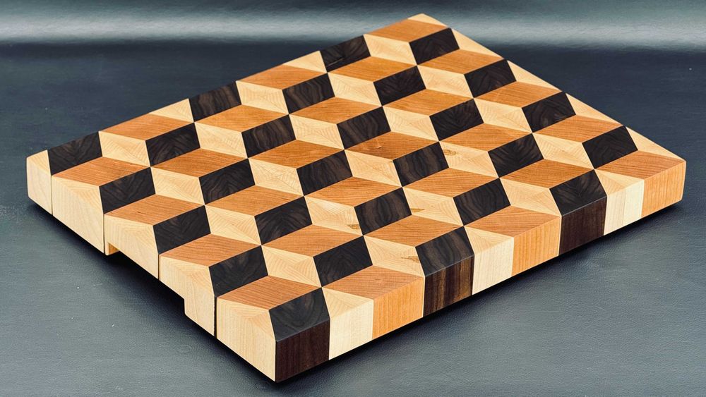 Sztorcowa deska do krojenia 3D (ORZECH/KLON/CZEREŚNIA) 490x375x45 mm