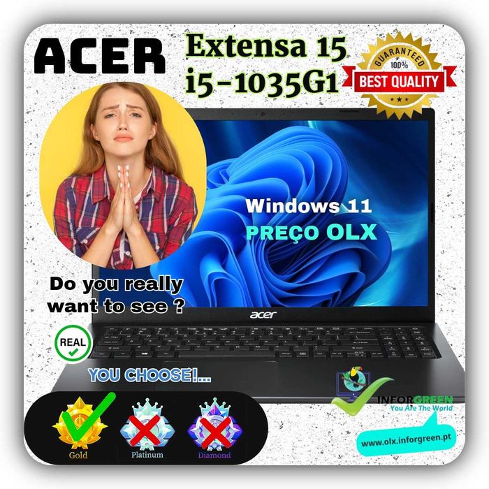 Portátil ACER Extensa 15 i5-1035G1 W11 20GB e 512GB - Escolha > OURO