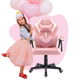 Fotel gamingowy HC- 1001 Kids Różowy- Biały Rozcięte Oparcie