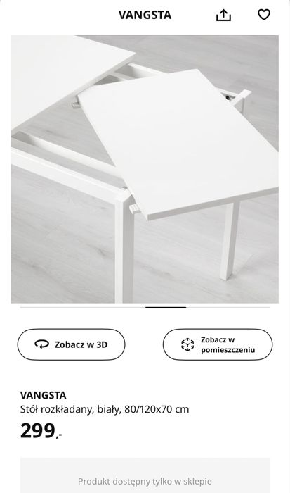 Vangsta ikea stół rozkładany 80/120cm x 70cm, stan niemal idealny