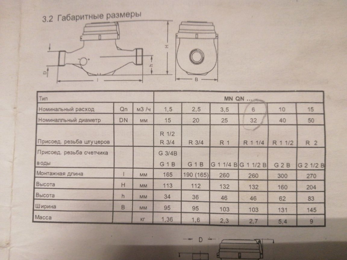 Водомер Ду32, счетчик (Новый!) воды до 40*С Мокроход Sensus (6 м3/ч)