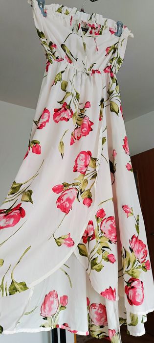 Długa letnia sukienka boho,asymetryczna sukienka na gumce,gołe ramiona