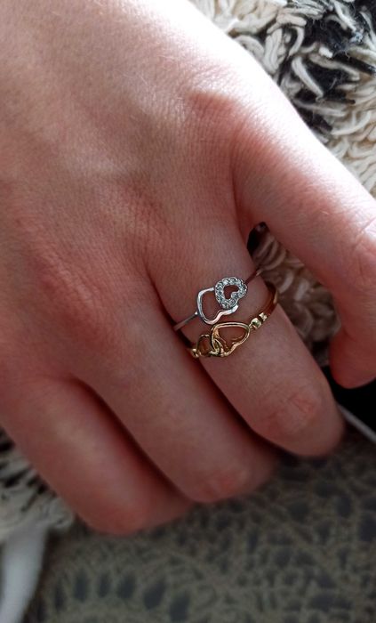 Pierścionki Srebrny & Złoty • Serduszka 925 • Opakowanie GRATIS •