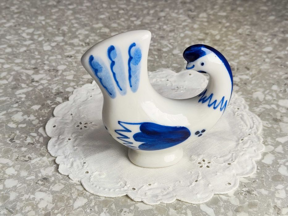 Figurka kurki kury ptak, kobalt, Gzhel/Gżel, USSR/ZSSR, lata 70-e