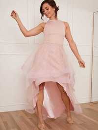 Piękna Chi Chi London Petite Dip Hem High Neck Dress With Tulle Skirt