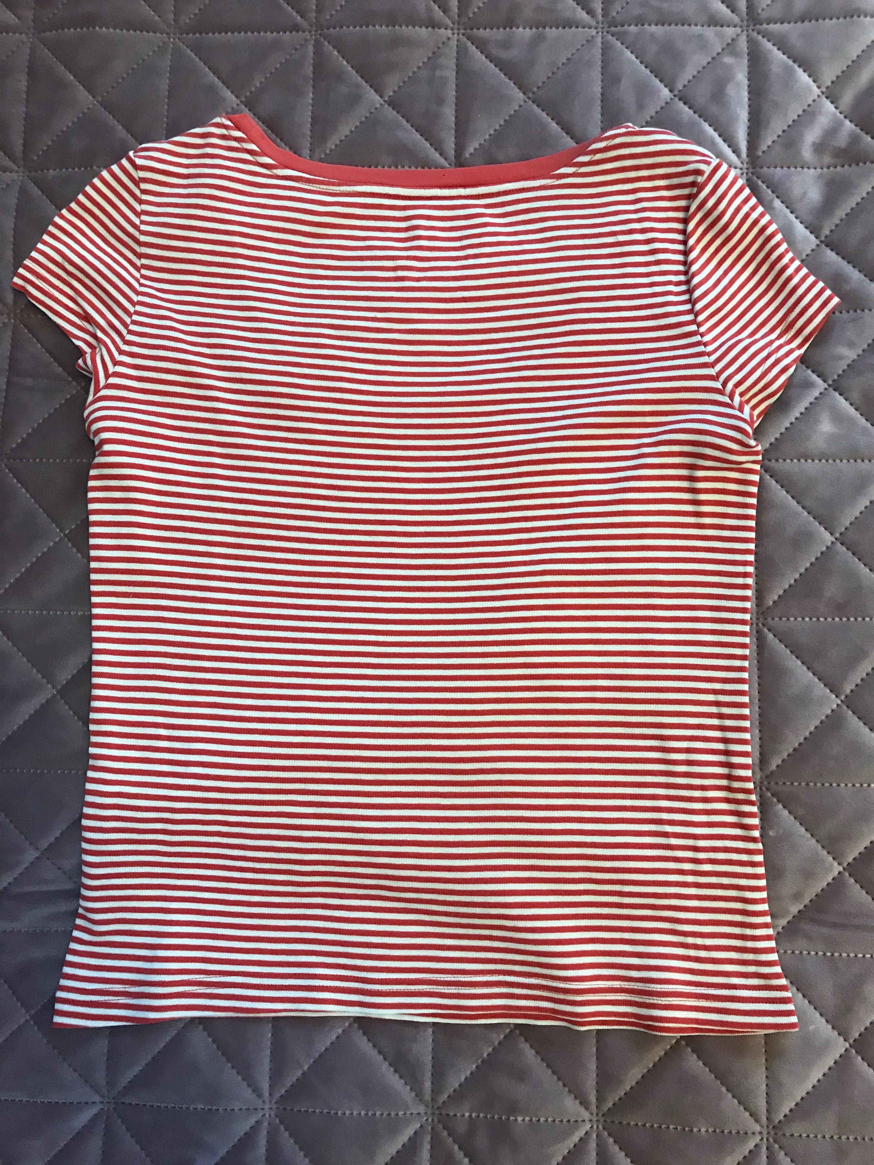 Koszulka T-shirt z krótkim rękawem w paski biało czerwona r. S