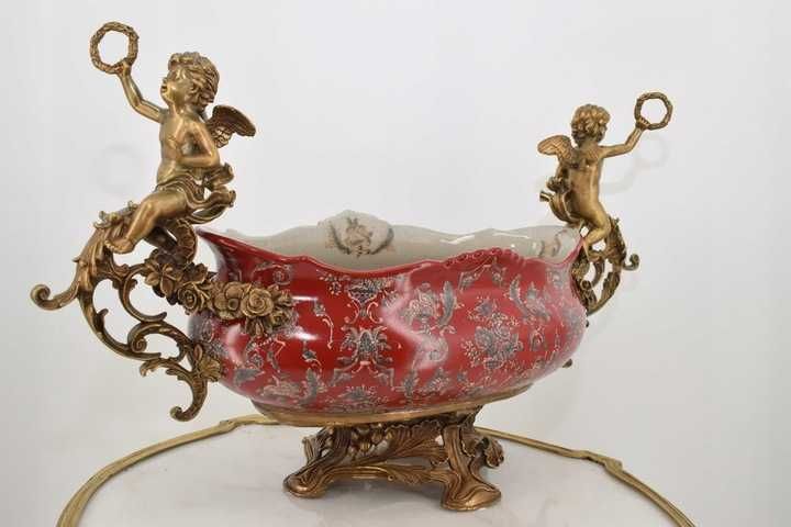 Ogromna Patera Pałacowa - Porcelana + Brąz - Czerwona - Anioły Amory