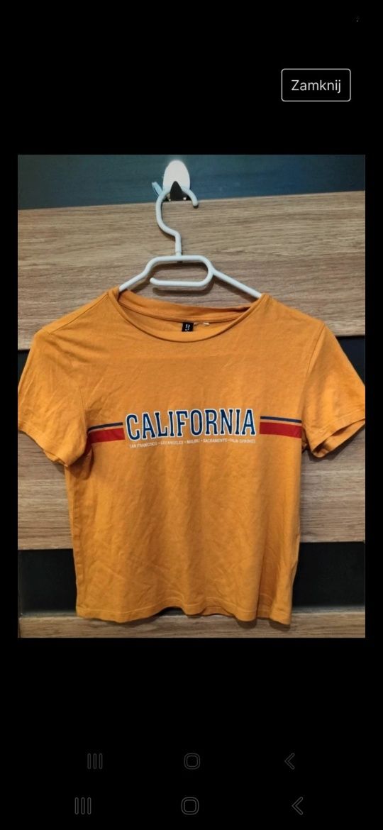 Żółty pomarańczowy musztardowy t-shirt koszulka na krótki rękaw