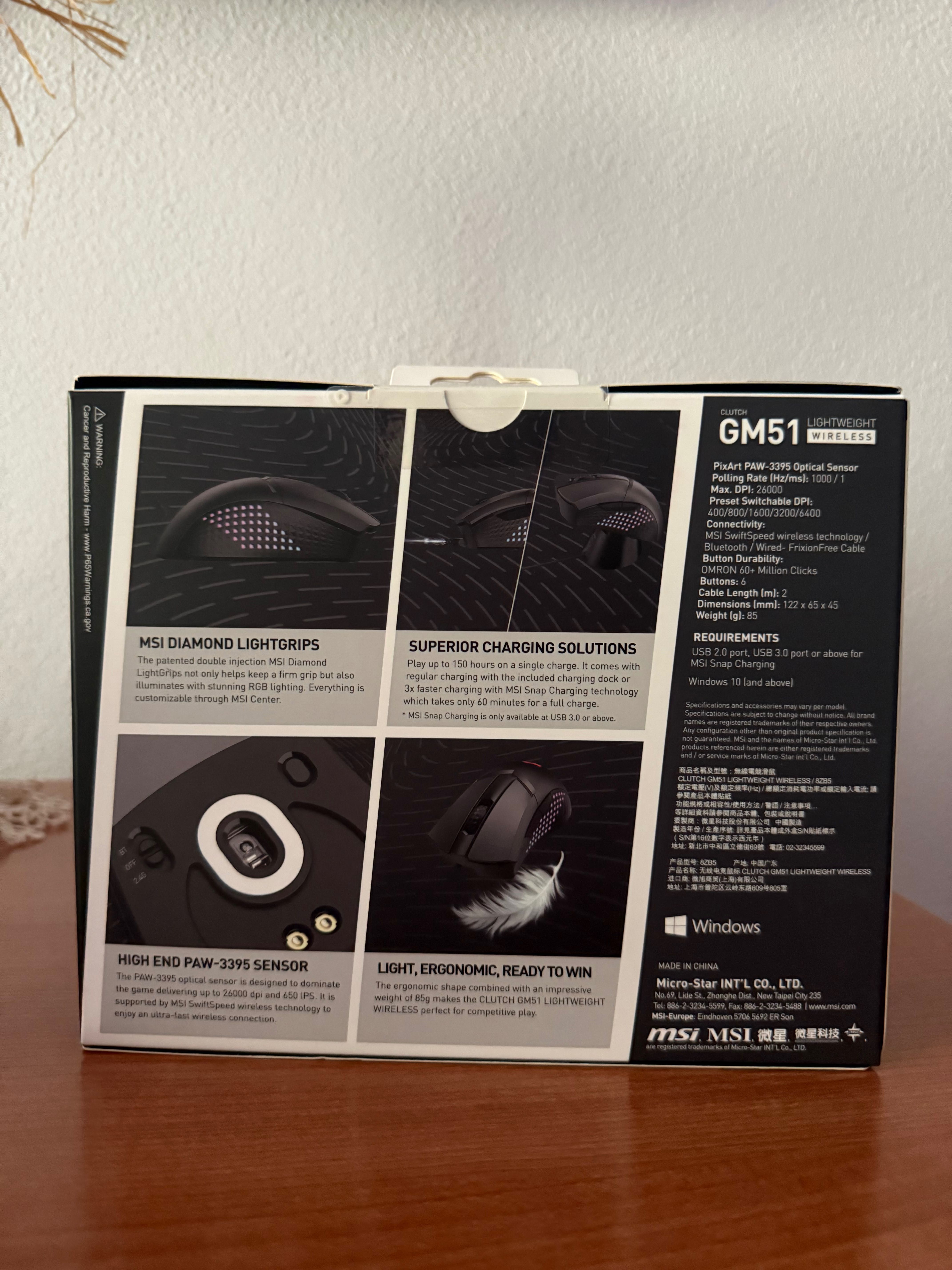 NOVO Rato MSI CLUTCH GM51 wireless