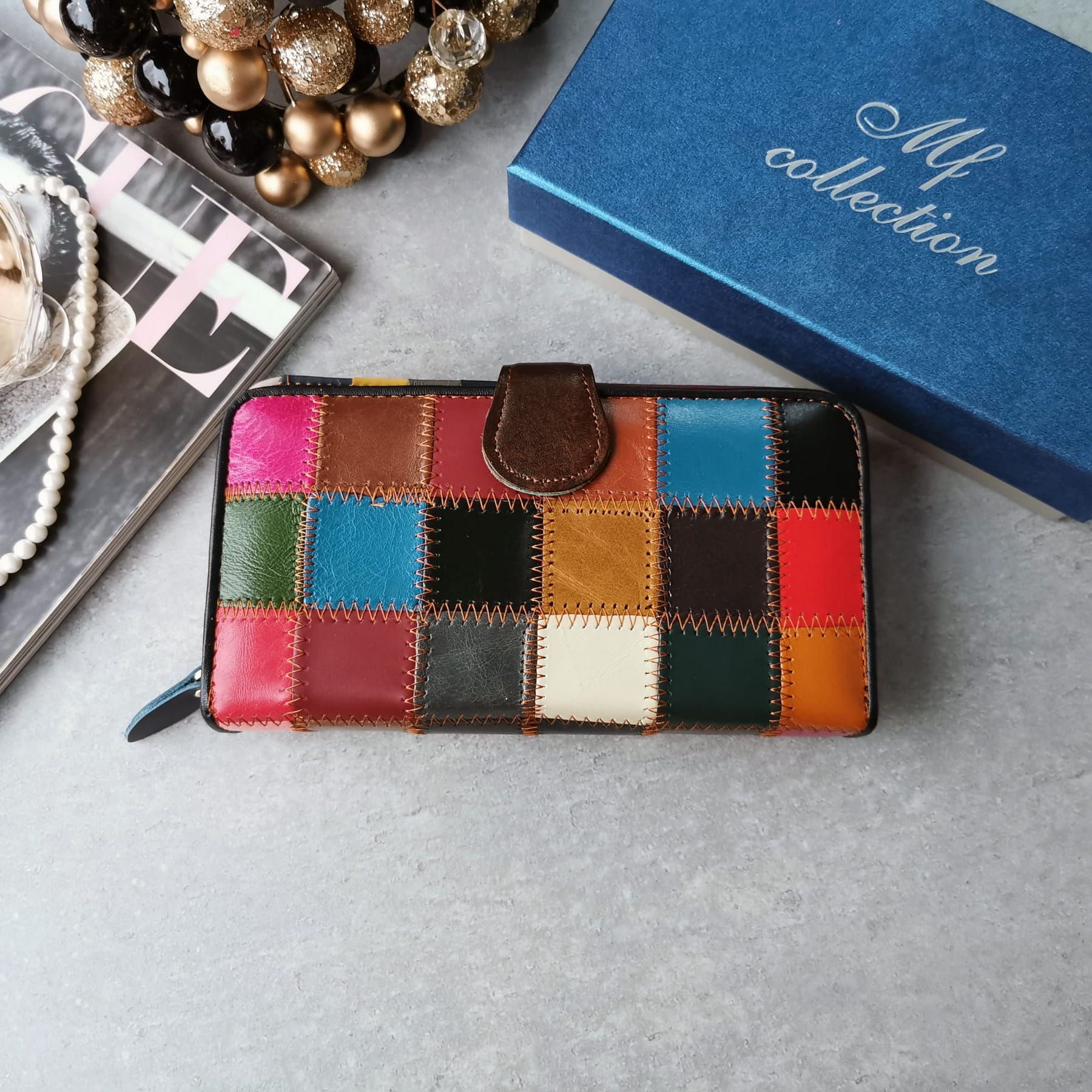 MF COLLECTION portfel damski skórzany patchworkowy P164 kolorowy