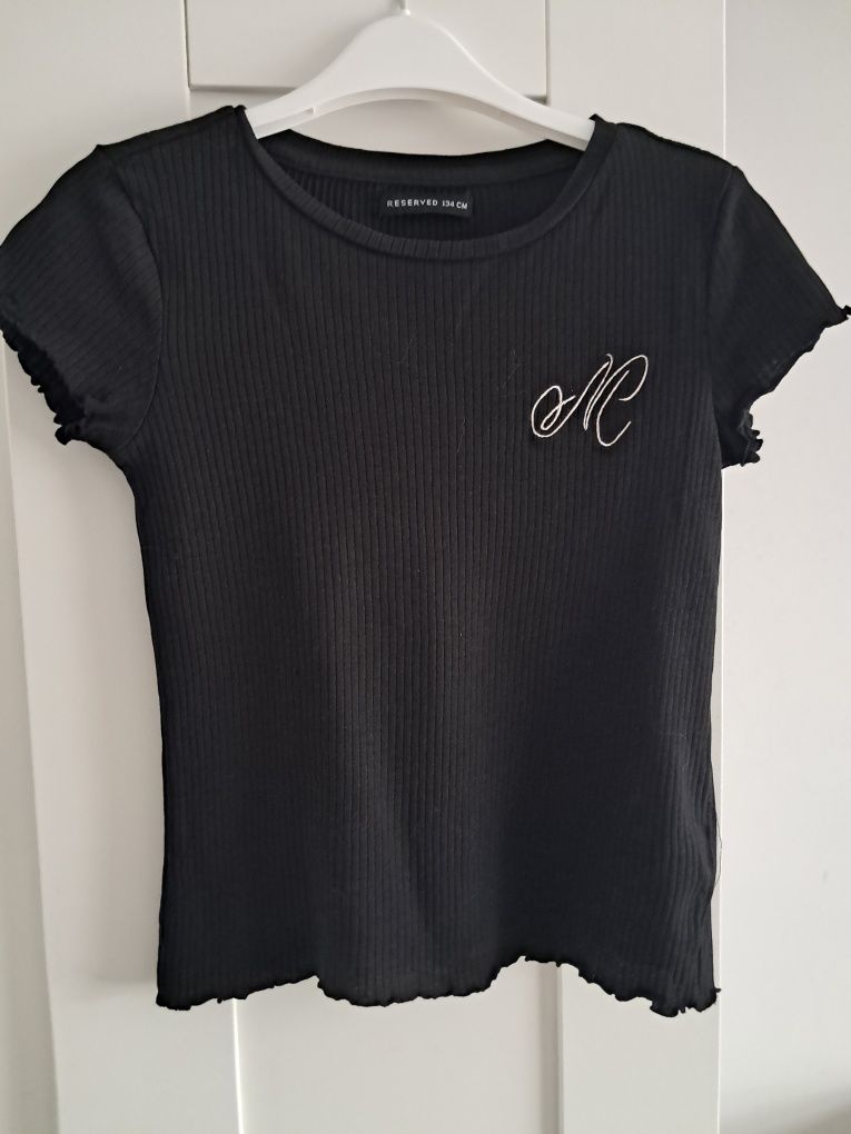 T-shirt koszulka Reserved rozmiar 134 czarna prążkowana dziewczynka