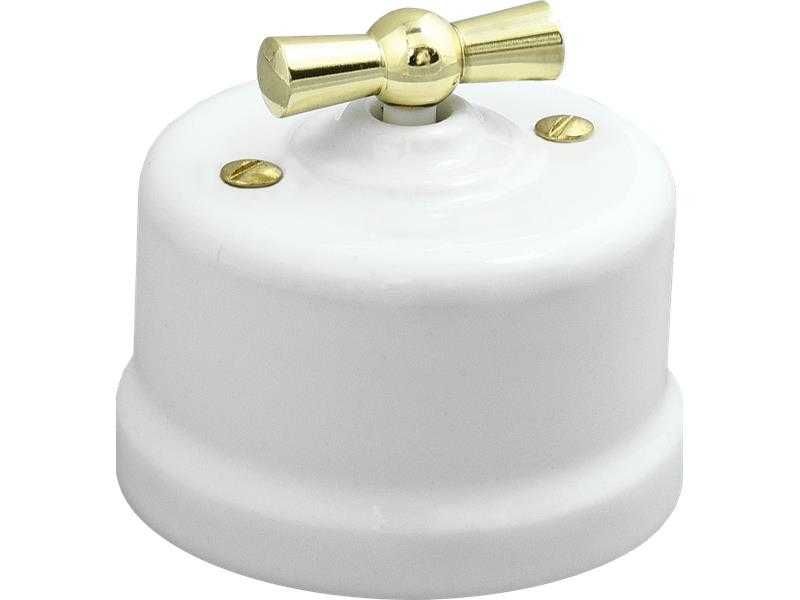 RETRO Przełącznik Obrotowy NATYNK BIAŁY Ceramiczny ze Złotym pokrętłem